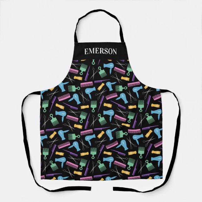 Pastels & Black Hair Stylist Tools Add Name Apron (Front)