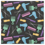 Pastels &amp; Black Hair Tool Silhouette Pattern Fabric