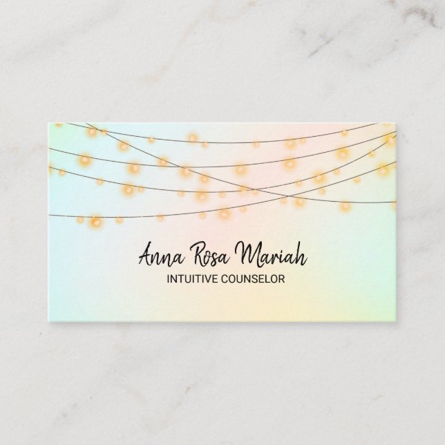 *~* Pastels Blush String Lights Spiritual Yoga Business Card (Front)