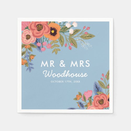 Pastels Bohemian Bouquet Mr  Mrs Wedding Napkins