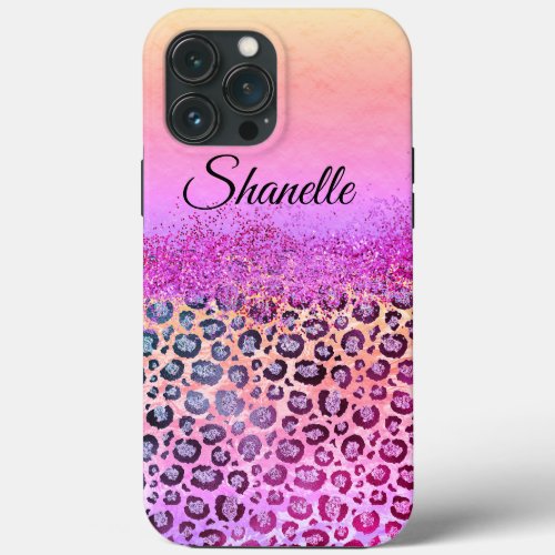 Pastels Glittery Silver Leopard  Personalized   iPhone 13 Pro Max Case
