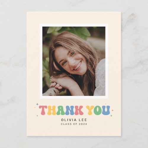 Pastels Groovy Retro Graduation Thank You Postcard