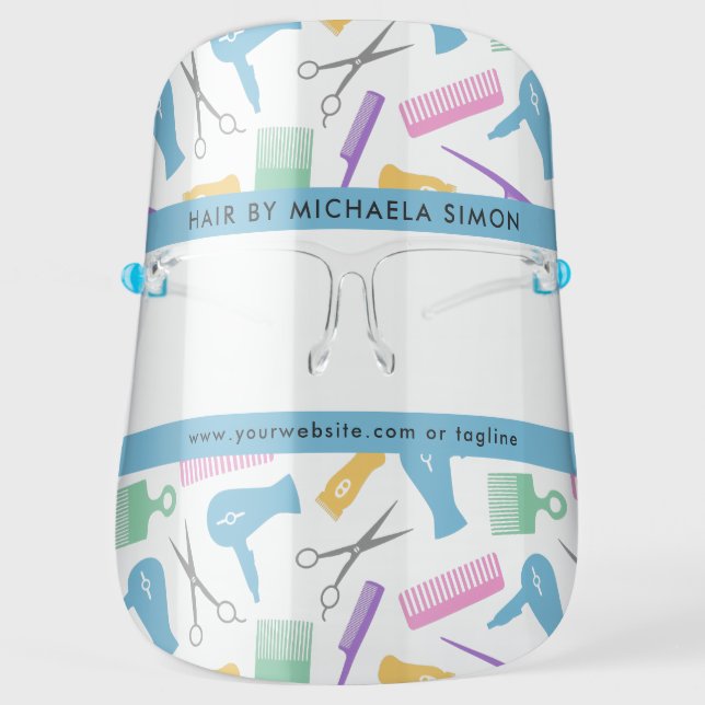 Pastels Hair Tools Pattern Add Name Face Shield (Front)