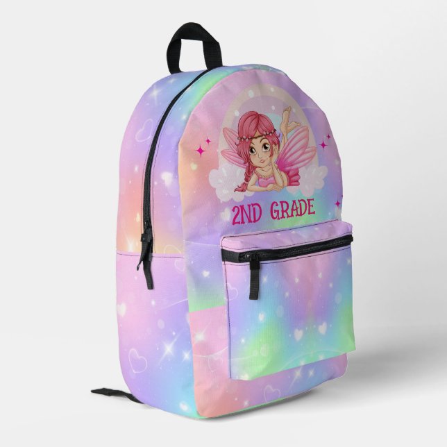 Pastels Hearts and Fairy on A Cloud Personalized Printed Backpack (Back Corner Left)