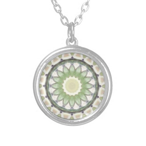 Pastels in Watercolor Mandala Pattern Silver Plated Necklace