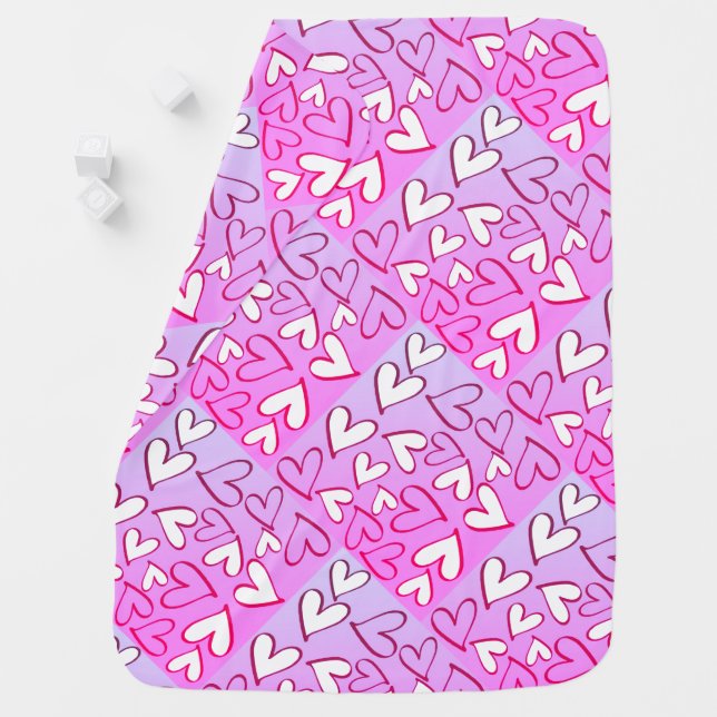 Pastels Pinks Heart Outlines Baby Blanket (In Situ)