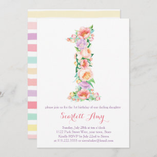 Pastels Spring Summer 1st Birthday Party Invites