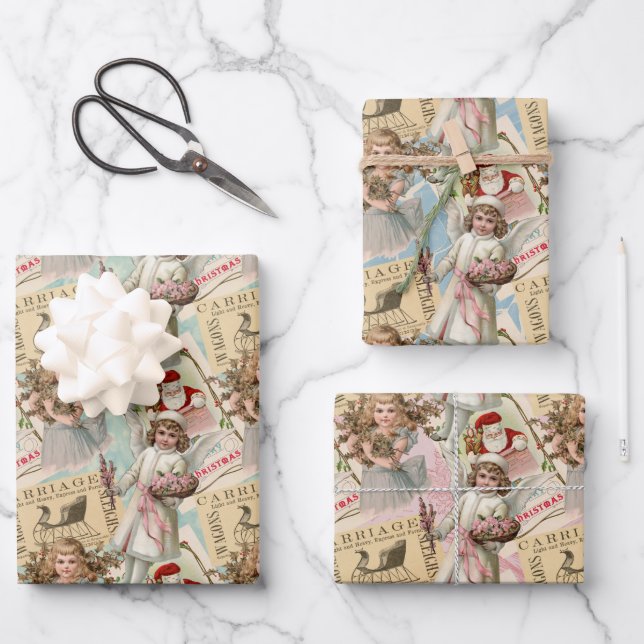 Pastels Victorian Christmas Wrapping Paper (Front)