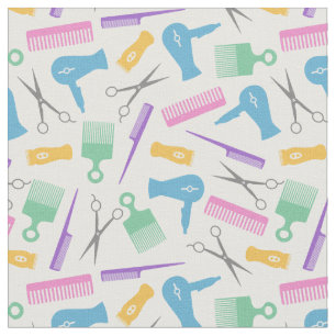 Pastels & White Hair Tool Silhouette Pattern Fabric