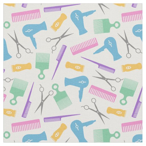 Pastels & White Hair Tool Silhouette Pattern Fabric
