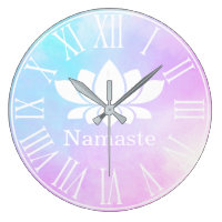 Pastels White Lotus Flower Namaste Yoga Large Clock