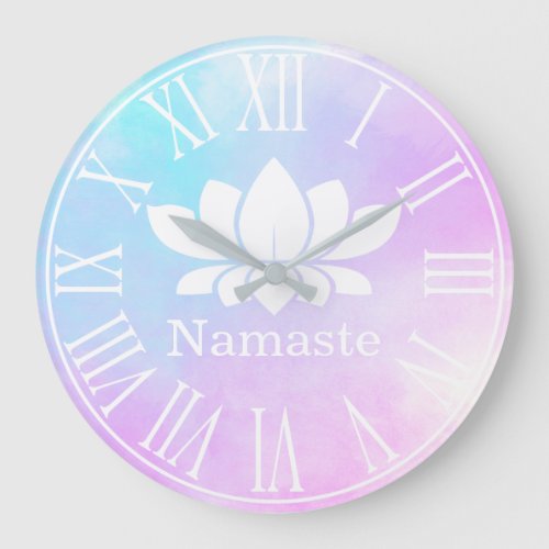 Pastels White Lotus Flower Namaste Yoga Large Clock