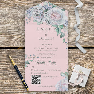 Pastels & White Peonies Floral Pink QR Code  All In One Invitation