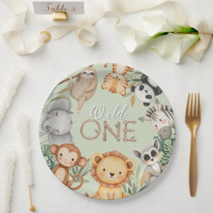 PastelTropical Wild One Jungle Safari Animals Paper Plates