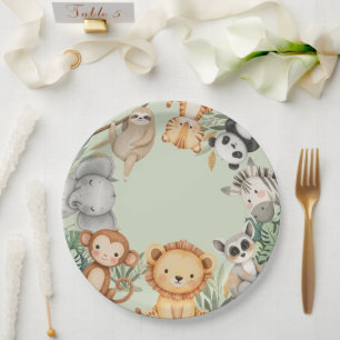 PastelTropical Wild One Jungle Safari Animals  Paper Plates