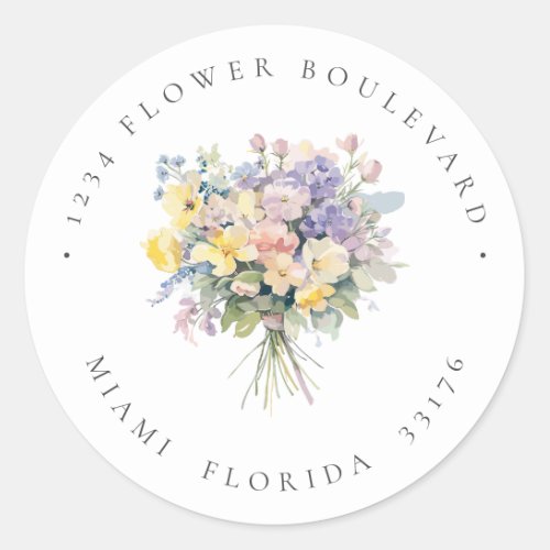 Paster flowers Bouquet Botanical Return address Classic Round Sticker