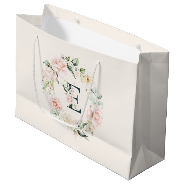 Paster roses wreath floral monogram E Large Gift Bag (Front Angled)