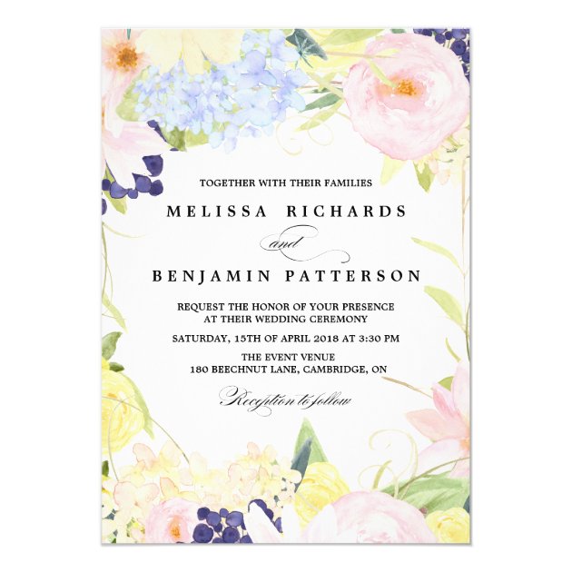 Paster Spring Flowers Wedding Invitation