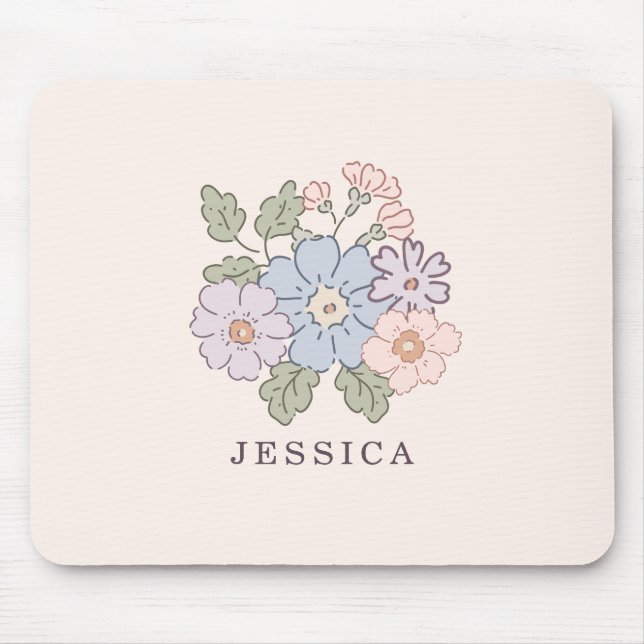 Pasterl Flowers on the light pink backgroud  Mouse Pad (Front)