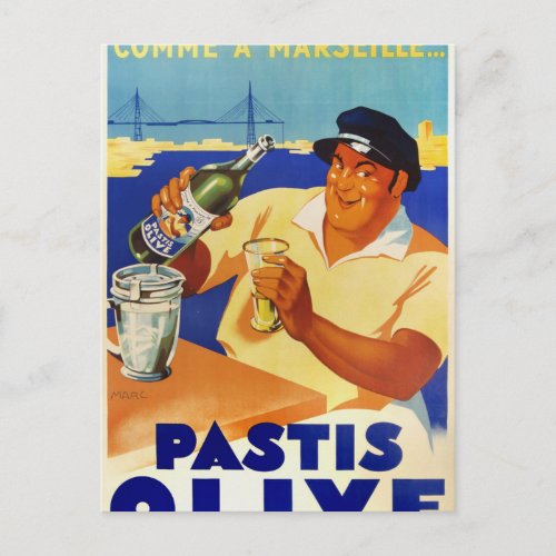 Pastis Olive _ Comme a Marseille Postcard