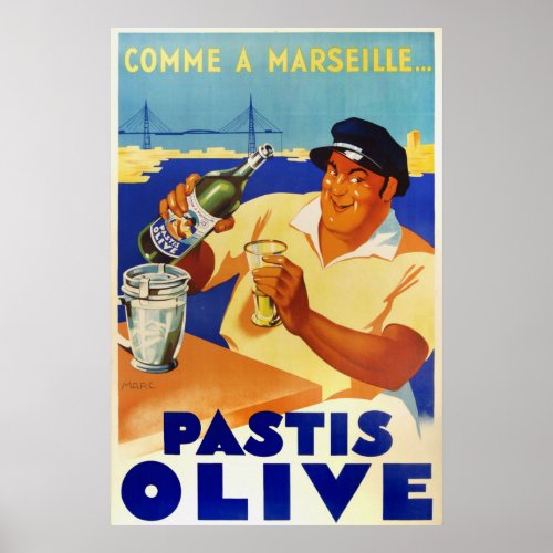 Pastis Olive _ Comme a Marseille Poster