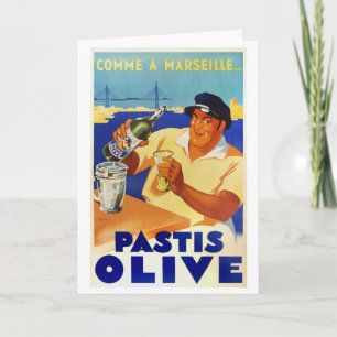 Pastis Olive - Vintage French Wine Poster Card