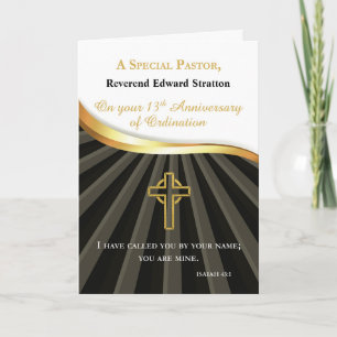 Pastor 13 Year Ordination Anniversary Black Gold Card