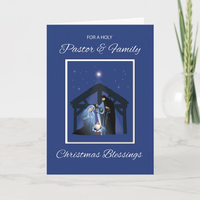 Pastor and Family Christmas Blessings Manger Card (Front)