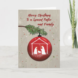 Pastor and Family Christmas Ornament with Manger Card
