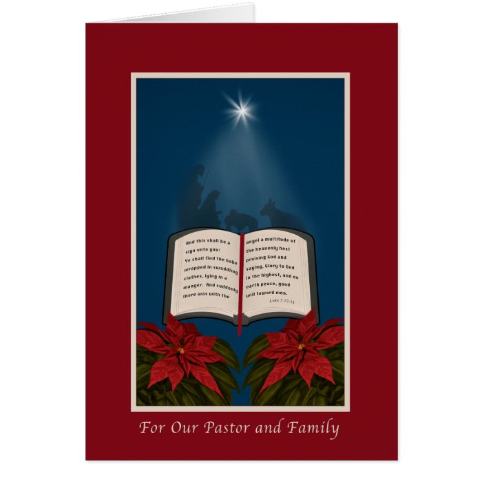 Pastor and Family, Open Bible Christmas Message Card Zazzle