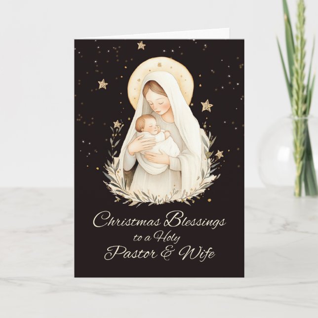 Pastor and Wife Christmas Blessings Madonna Card (Front)