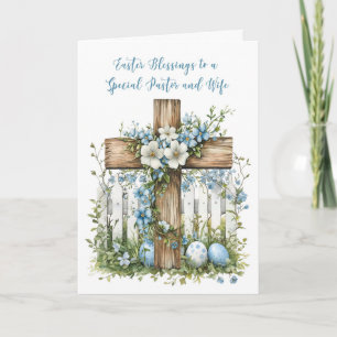 Pastor and Wife Easter Blessings Cross White Fence Card