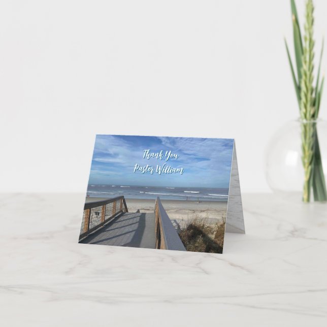 Pastor Appreciation Beach Boardwalk Ocean Scene Thank You Card (Front)