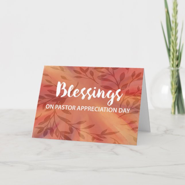 Pastor Appreciation Day Blessings Leafy Branches Card (Front)