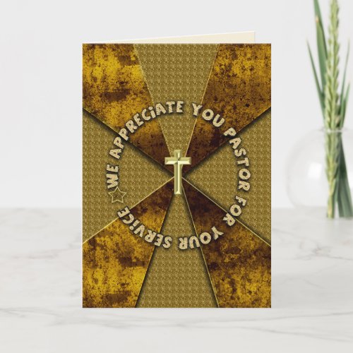 Pastor Appreciation Day Gold Cross Abstract Design Card