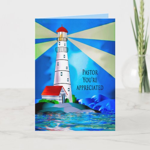 Pastor Appreciation Lighthouse Beacon Light on Sea Card