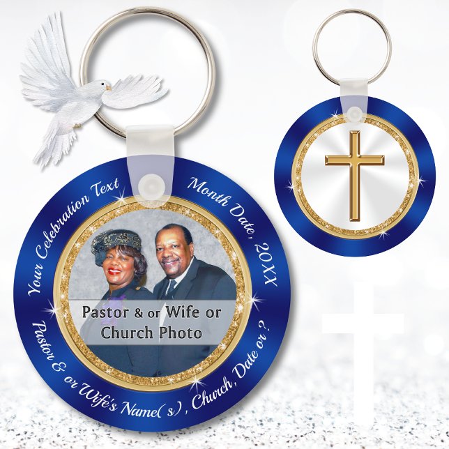 Pastor Appreciation or Church Anniversary Favors Keychain (Church Anniversary Party Favors. Pastor Anniversary Party Ideas. Pastor and Wife Anniversary. Photo.)