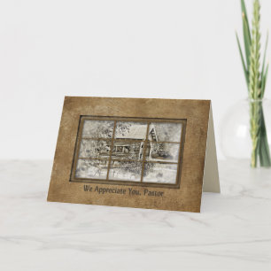 Pastor Appreciation - Window View -Covered Bridge Letterpress Thank You Card