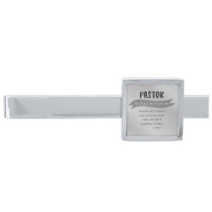 Pastor Appreciation with Bible Verse Silver Finish Tie Clip
