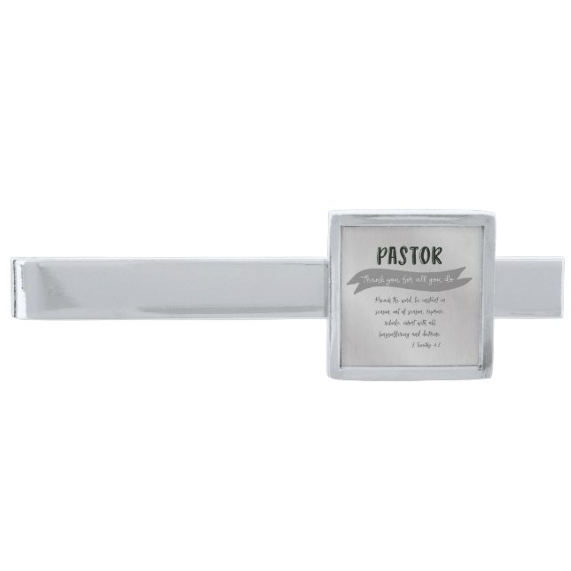 Pastor Appreciation with Bible Verse Silver Finish Tie Clip (Front)