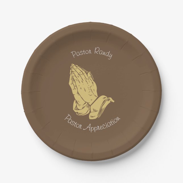 Pastor appreciation with praying hands paper plates (Front)