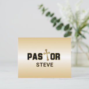 Pastor Black Gold Cross Personalized Postcard