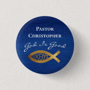 Pastor Christian Church God Is Good Ministry Blue Button