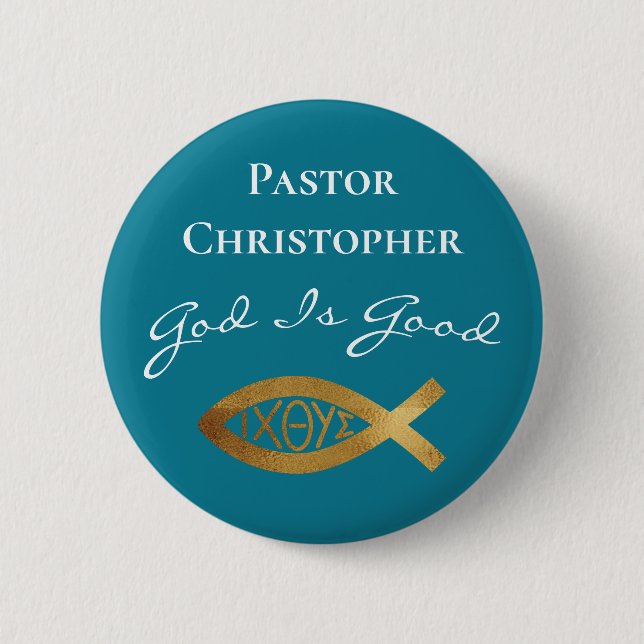 Pastor Christian Church God Is Good Ministry Blue Button (Front)