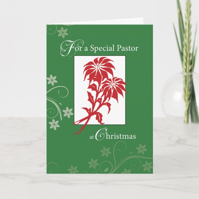 Pastor, Christmas Poinsettias Holiday Card (Front)