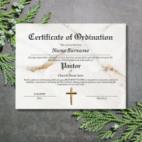 Pastor Church Certificate of Ordination