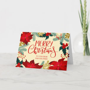 Pastor Floral and Holly Merry Christmas Card