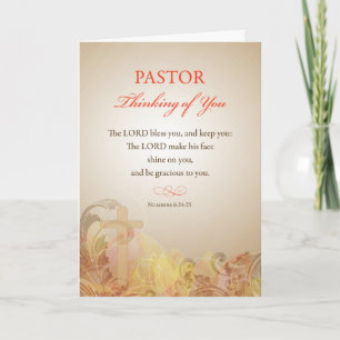 Pastor Get Well Swirls, Cross on Brown, Bless Card