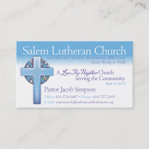 Pastor Jake Salem Lutheran Church Business Cards