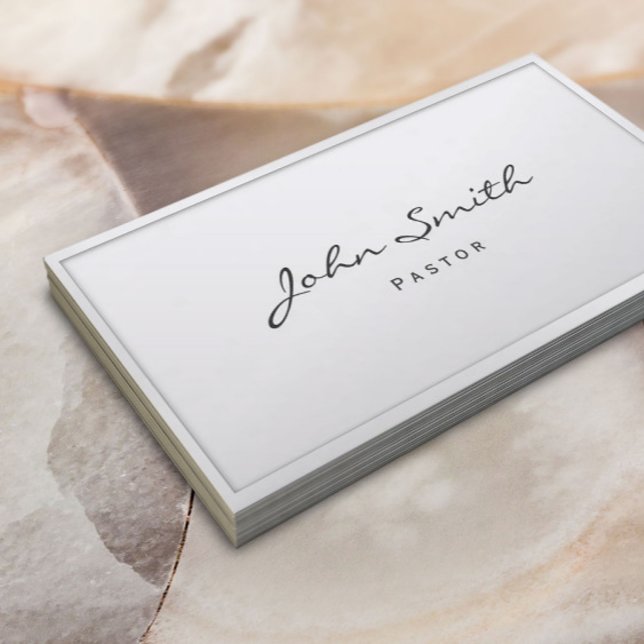 Pastor Minister Classy White Border Business Card (Creator Uploaded)